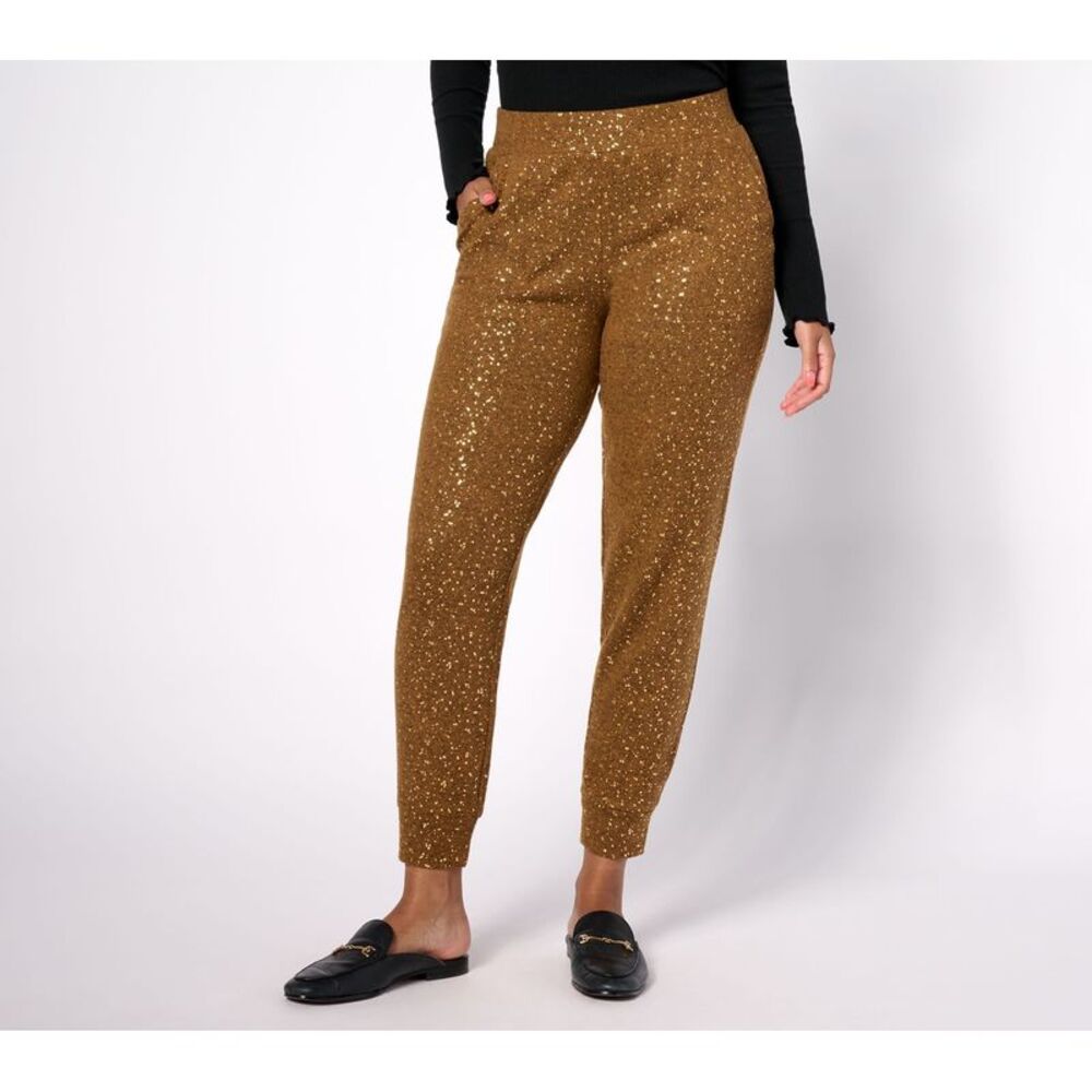 Ray Ban Women's Petite Pants 3XP Foil Print Knit Jogger Brown